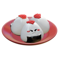 A plate with three onigiri 3D png