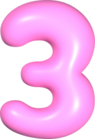 Pink 3D Number 3 png