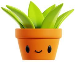 3D rendering cartoon cute plant pot with leaves character illustration. 3D sign icon png