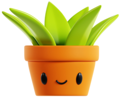 3d representación dibujos animados linda planta maceta con hojas personaje ilustración. 3d firmar icono png