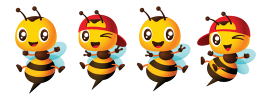 Cartoon cute bee mascot set with different poses illustration png