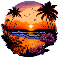 strand en de zonsondergang sticker met ai generatief png