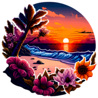 strand met zonsondergang visie sticker met ai generatief png