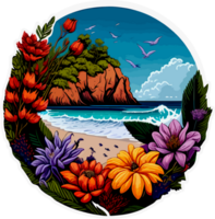 Sommer- Strand mit Blume Aufkleber ai generativ png