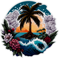 palm boom Aan strand sticker met ai generatief png