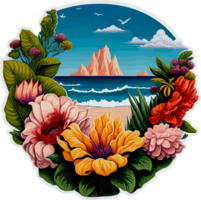 Beach View with Spreading Flower Sticker png