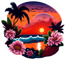 Beach Sunset Sticker in Painting Style with png