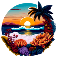 Beach in Orange Sunset Sticker with png