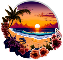 strand met zonsondergang sticker ai generatief png