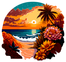 zonsondergang Aan strand sticker met ai generatief png