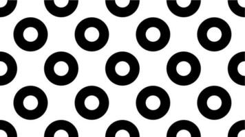 Seamless geometric patter with black circles on white background tile overlap. 80s-90s retro design. Vector illustration.