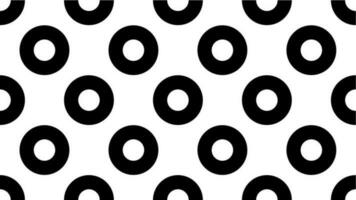 Seamless geometric patter with black circles on white background tile overlap. 80s-90s retro design. Vector illustration.