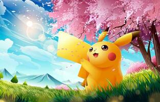 Pokémon Pikachu com uma Rosa arco sentado em a chão. generativo ai.  28404983 Foto de stock no Vecteezy
