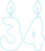 Number 34 with candle festive design. png