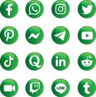 icono conjunto - social medios de comunicación botón verde vector