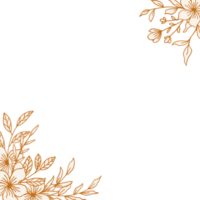 Beautiful Gold floral corner border with hand drawn leaves and flowers for wedding or engagement png