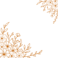 Elegant Gold floral corner border with hand drawn leaves and flowers for wedding or engagement png