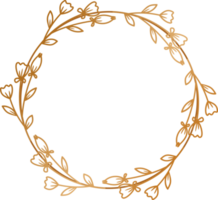 gold circle floral frame border for wedding or engagement invitations, thank you cards, logos, greeting png