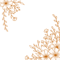 elegant Gold Blumen- Ecke Rand mit Hand gezeichnet Blätter und Blumen zum Hochzeit oder Engagement png