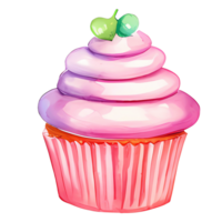 sweet watercolor cupcake, transparent background, isolated, no background, png