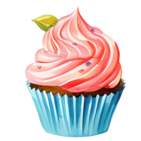 sweet watercolor cupcake, transparent background, isolated, no background, png