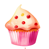 dolce acquerello cupcake, png trasparente sfondo, isolato, no sfondo, ai generativo