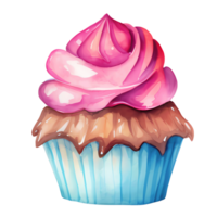 sweet watercolor cupcake, transparent background, isolated, no background, png