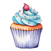 sweet watercolor cupcake, transparent background, isolated, no background, png