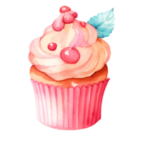 Süss Aquarell Cupcake, png transparent Hintergrund, isoliert, Nein Hintergrund, ai generativ