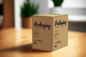 Product cubic box mockup - Realistic brown carton package with copy space. photo