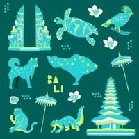 illustration of animal and balinese temple from bali indonesia island elements vector