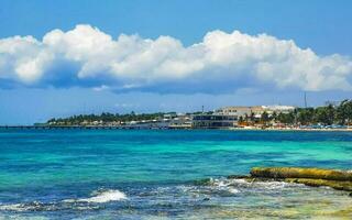 Tropical caribbean beach clear turquoise water Playa del Carmen Mexico. photo