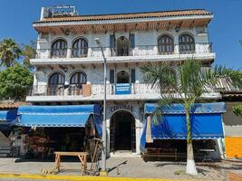 Puerto Escondido Oaxaca Mexico 2023 Typical beautiful colorful tourist street sidewalk city Puerto Escondido Mexico. photo