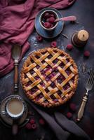 Summer pie with berries. Illustration AI Generative photo