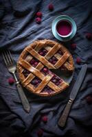 Summer pie with berries. Illustration AI Generative photo