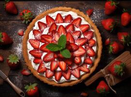 Strawberry tart. Illustration AI Generative photo