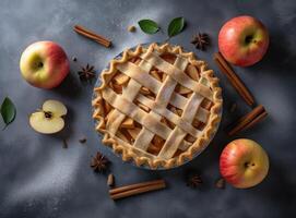 Sweet apple pie. Illustration AI Generative photo