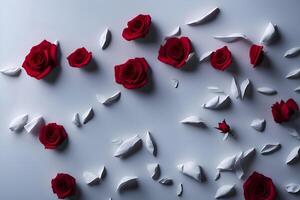 red rose petals on white photo