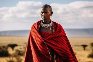 An african Masai in traditional robes created with technology. photo