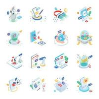 Set of Social Media Services Isometric Icons vector