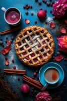 Summer pie with berries. Illustration AI Generative photo