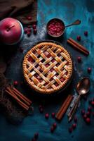 Summer pie with berries. Illustration AI Generative photo