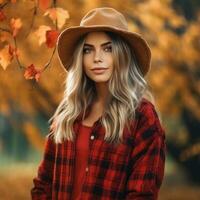 Beautiful girl. Autumn background. Illustration AI Generative photo