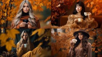 Beautiful girl. Autumn background. Illustration AI Generative photo