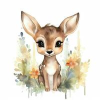 Watercolor cute baby deer. Illustration AI Generative photo