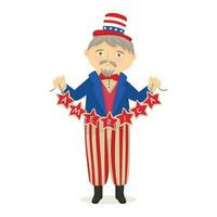 Uncle Sam Boy with Hat and USA Flag vector