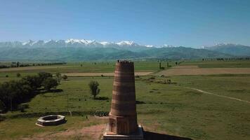 Burana Tower On The Background Of Mountain Landscapes, Kyrgyzstan video