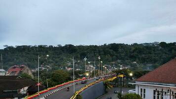 Aerial view of Sunrise scenery from the Siti Nurbaya Bridge, Jembatan Siti Nurbaya Padang, West Sumatera. Padang, Indonesia, January 25, 2023 photo