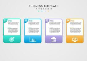 Infographic Business Planning Options multi color square simple template White icon below, upper left corner numbers, center letters on white background, gray gradient background. vector