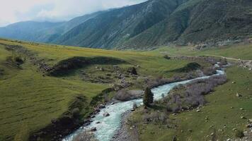 Landscape Of The River In The Green Valley Of Kyrgyzstan, Aerial View video